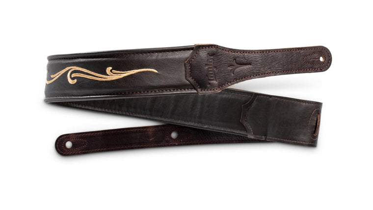 Taylor Spring Vine 2.5" Embroidered Leather Guitar Strap - Chocolate Brown