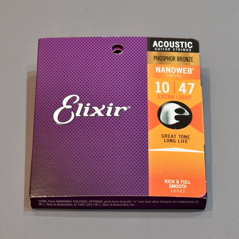 Elixir 10-47 Phosphor Bronze Nanoweb Coated Custom Light Acoustic Guitar Strings