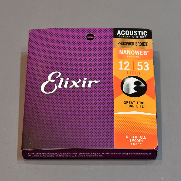 Elixir 12-53 Phosphor Bronze Nanoweb Coated light Acoustic Guitar Strings