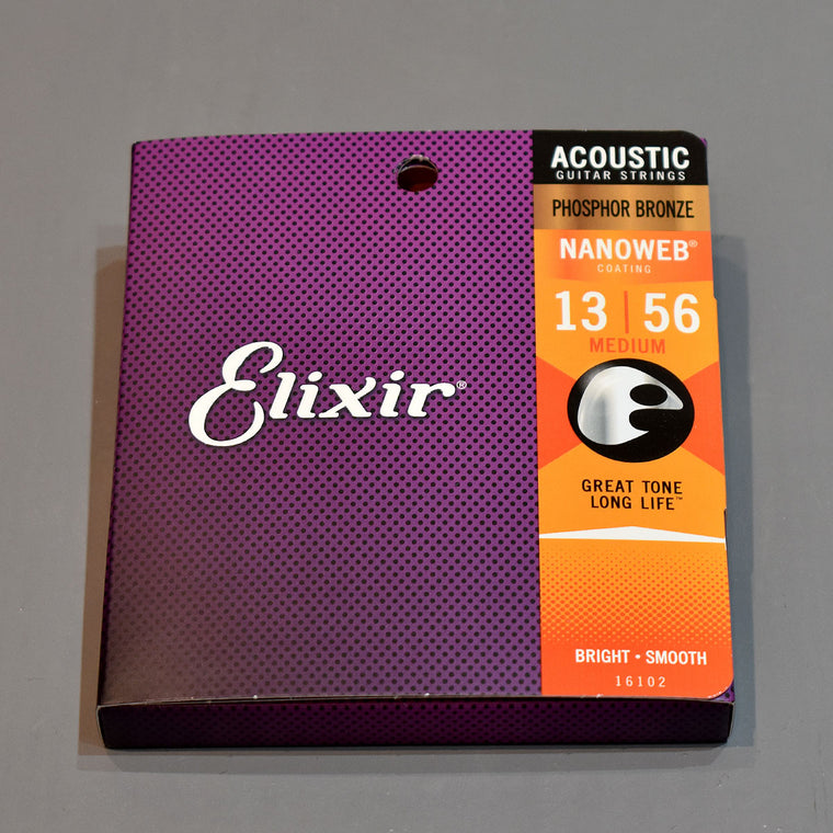 Elixir 13-56 Phosphor Bronze Nanoweb Coated Custom Light Acoustic Guitar Strings