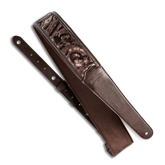 Taylor Guitar Strap Vegan Leather 2.25" - Chocolate Brown Sequins