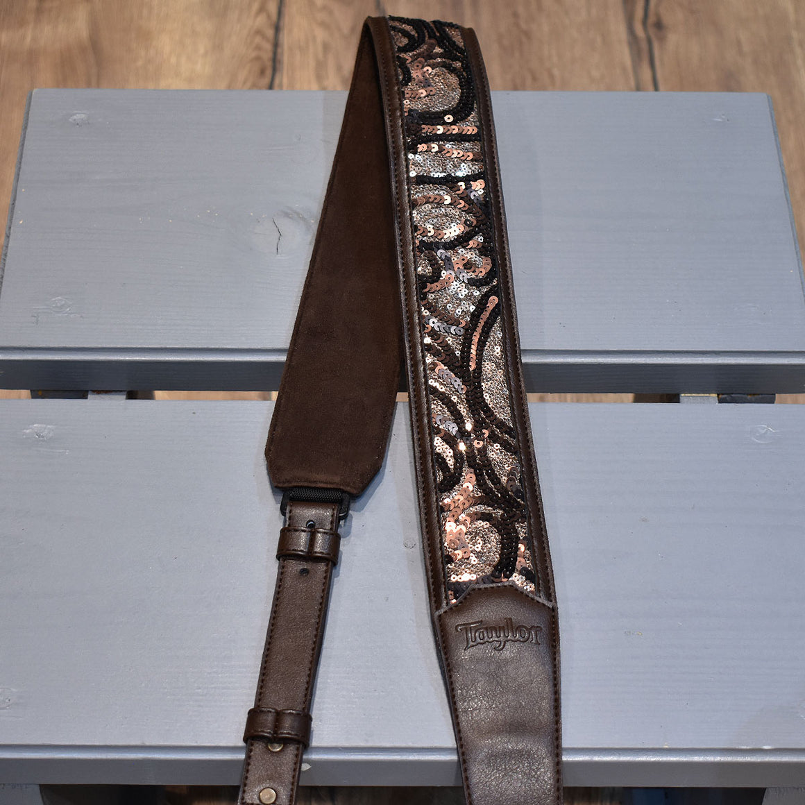 Taylor Guitar Strap Vegan Leather 2.25" - Chocolate Brown Sequins